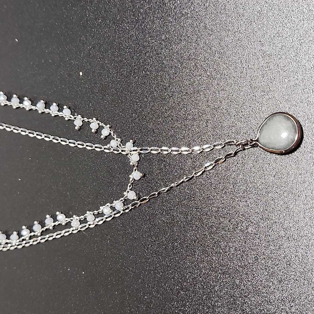 G by Gennero Double Drop Silver-tone Bead Fuax Stone Costume Jewelry Necklace